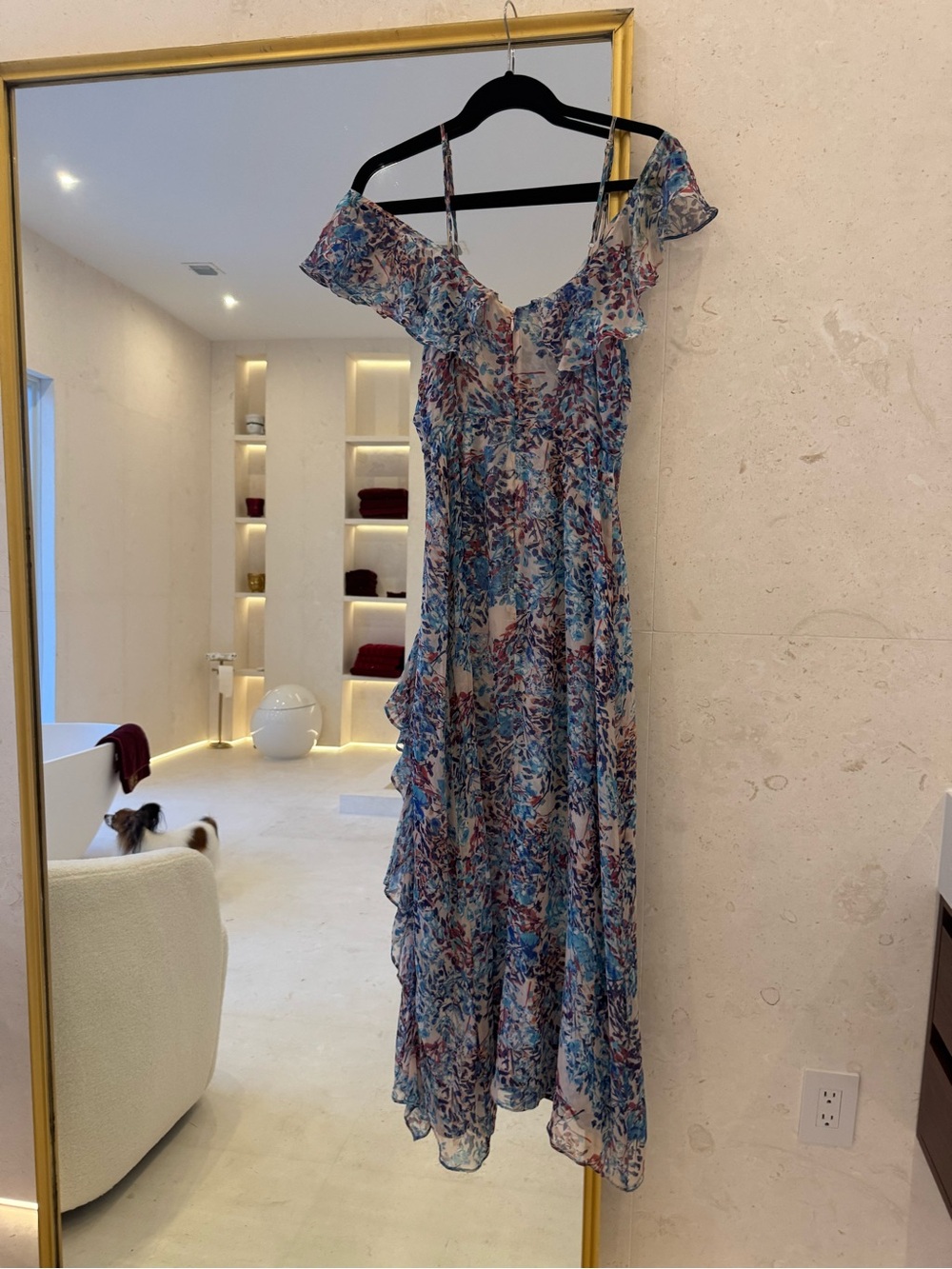 Parker Blue silk Multi Floral Off-Shoulder Maxi Dress